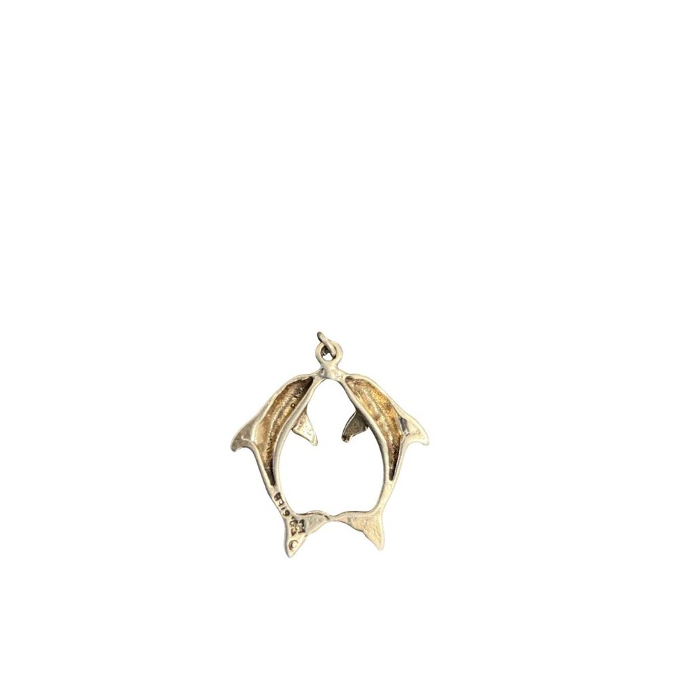 Vintage Sterling Silver Kissing Dolphin Pendant Charm 1.8g .75x.75 Inches - Picture 3 of 4